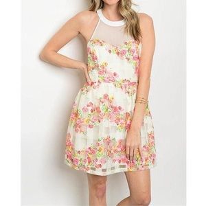Main Strip White Floral T Back Dress